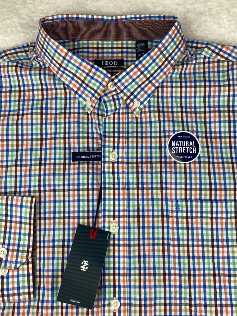 IZOD Premium Essentials Shirt Mens XL Multicolorโ Checks Natural Stretch NWT!